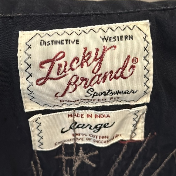 Lucky Brand Embroidered Black Tan Cotton Snap Long Sleeve Shirt Large - Picture 6 of 10